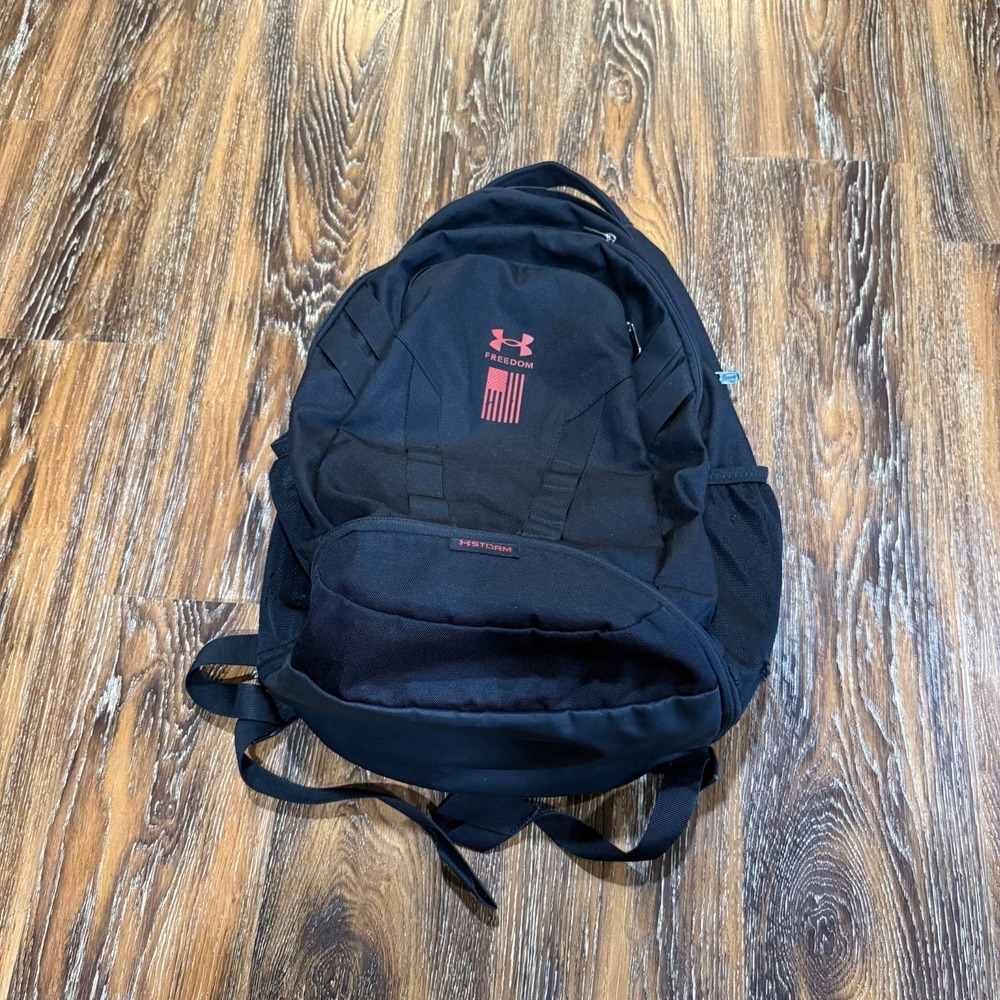 Under Armour UA Storm Hustle 5.0 Backpack Back Pack Book Bag Black Red Freedom
